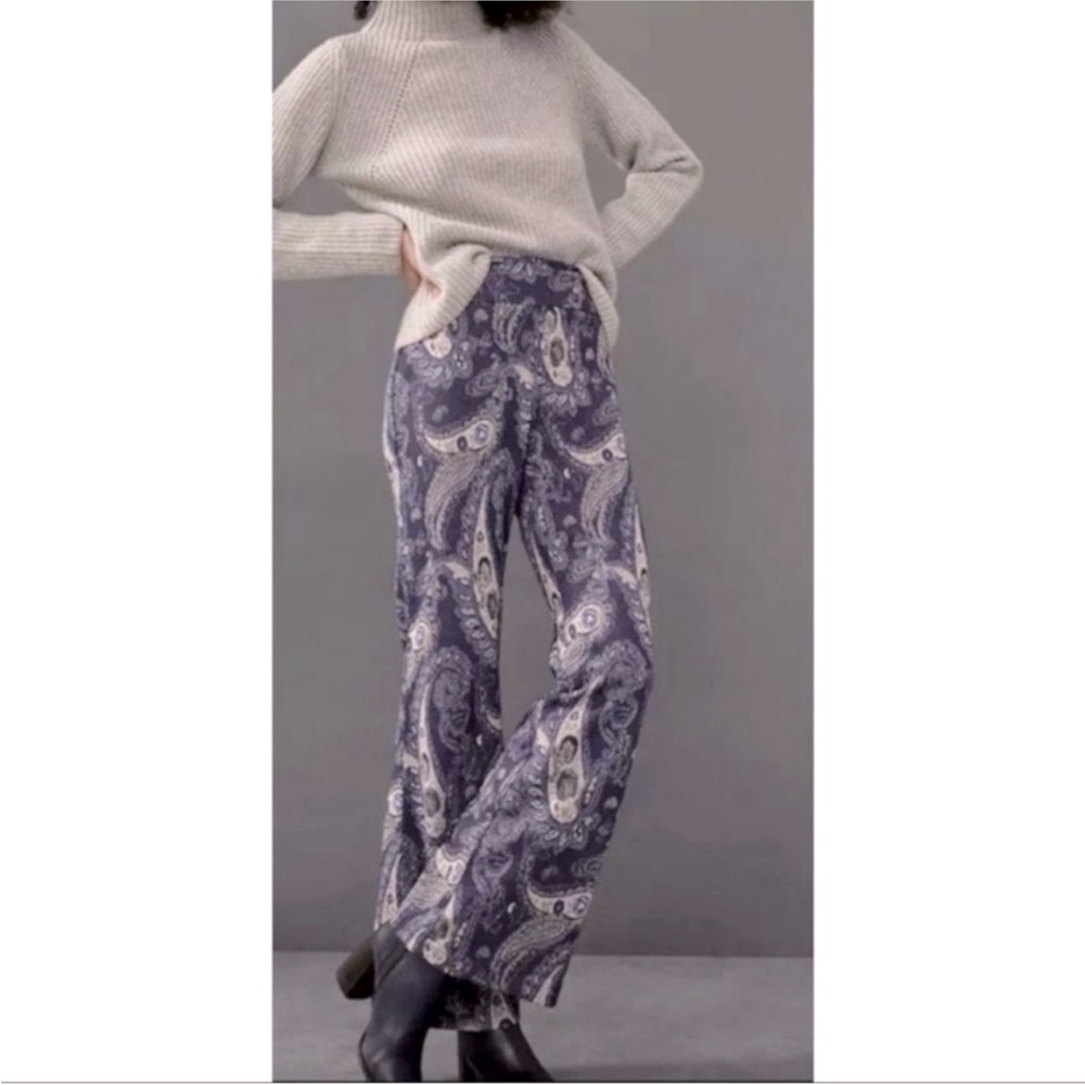 Maeve x Anthropologie Maria Metallic Paisley Boho Wide Flare Leg Pants Size 2